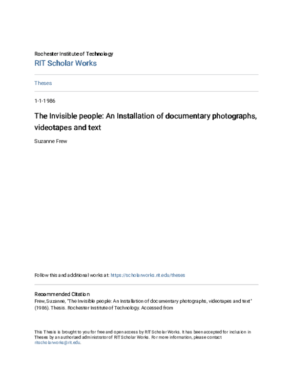 (PDF) The Invisible people An Installation of documentary photographs