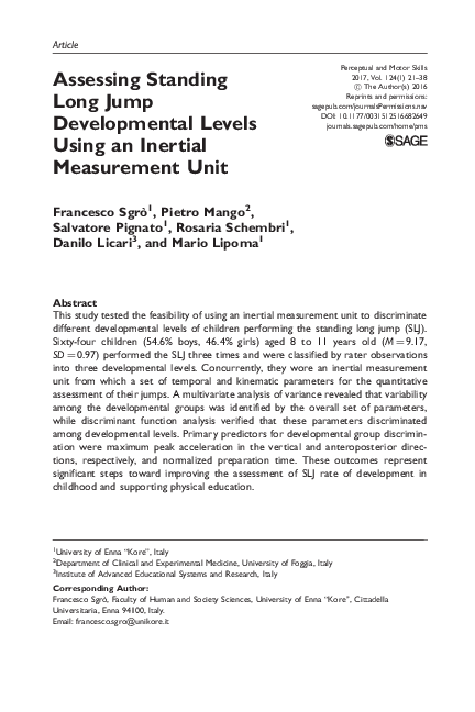 (PDF) Assessing Standing Long Jump Developmental Levels Using an ...