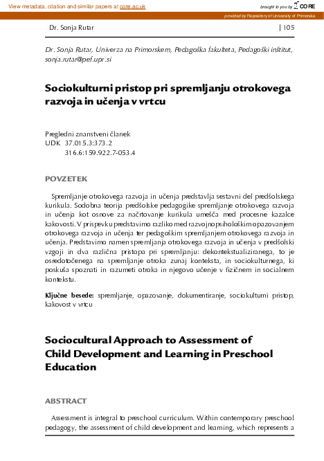 (PDF) Sociocultural Approach to Assessment of Child Development and ...