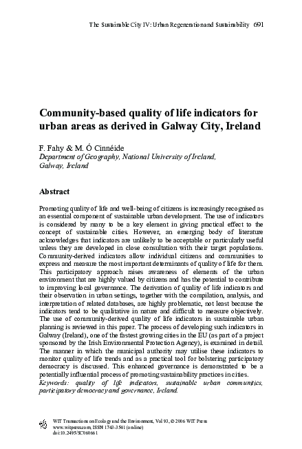 (PDF) Community-based quality of life indicators for urban areas as ...