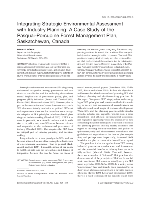 (PDF) Integrating Strategic Environmental Assessment with Industry ...