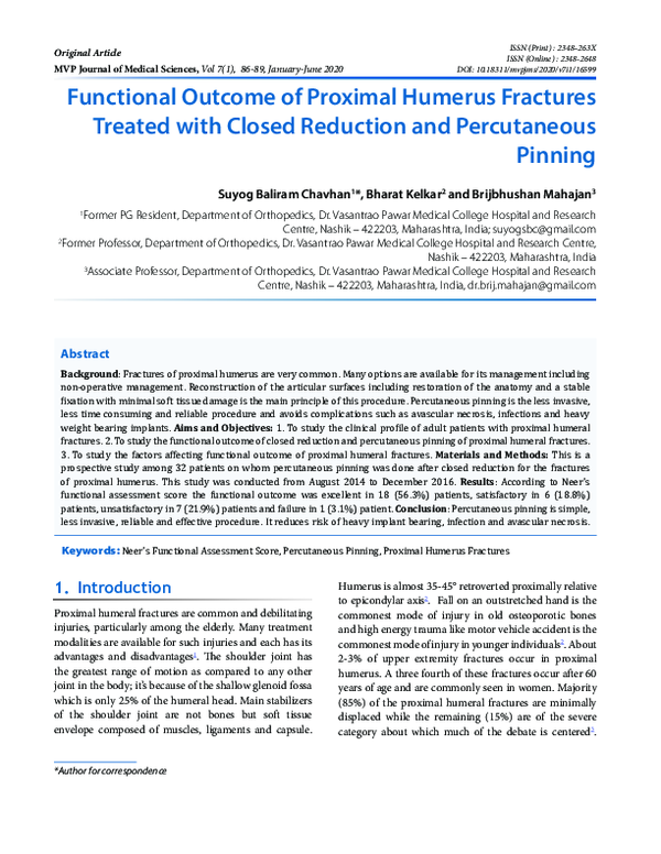 (PDF) Functional Outcome of Proximal Humerus Fractures Treated with ...