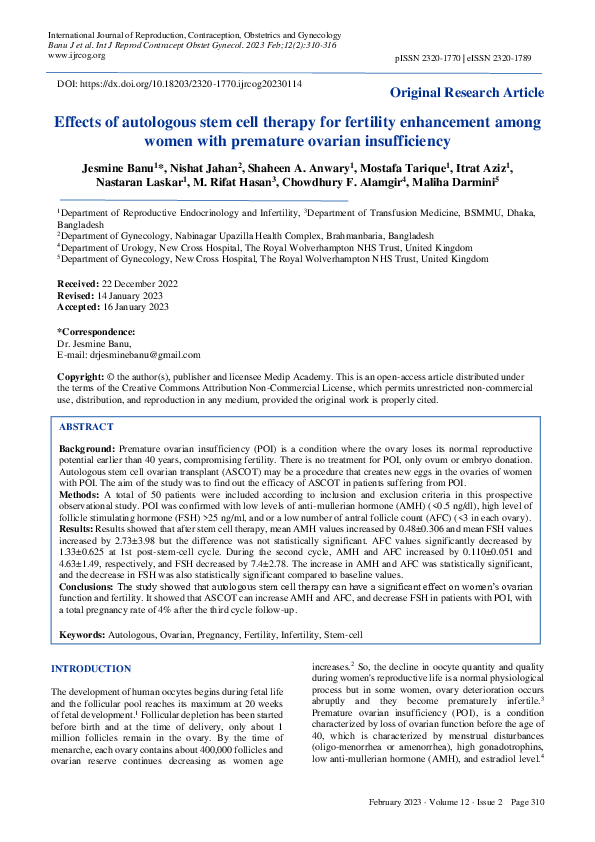 (PDF) Effects of autologous stem cell therapy for fertility enhancement ...