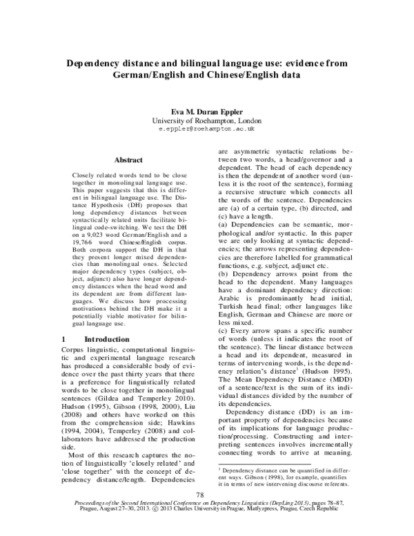 (PDF) Dependency Distance and Bilingual Language Use: Evidence from ...
