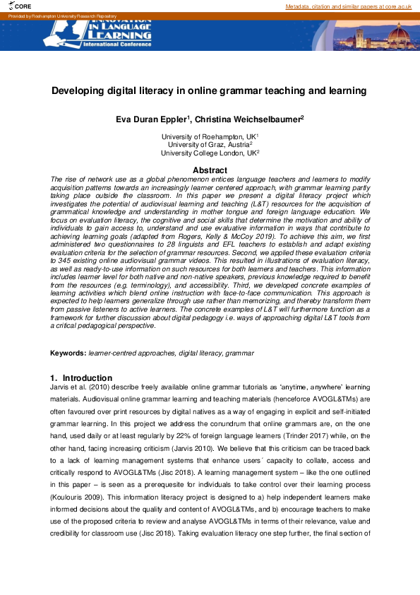 (PDF) Developing digital literacy in online grammar teaching and learning