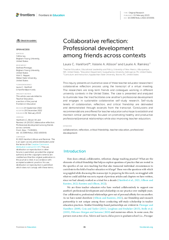 (PDF) Collaborative reflection: Professional development among friends ...