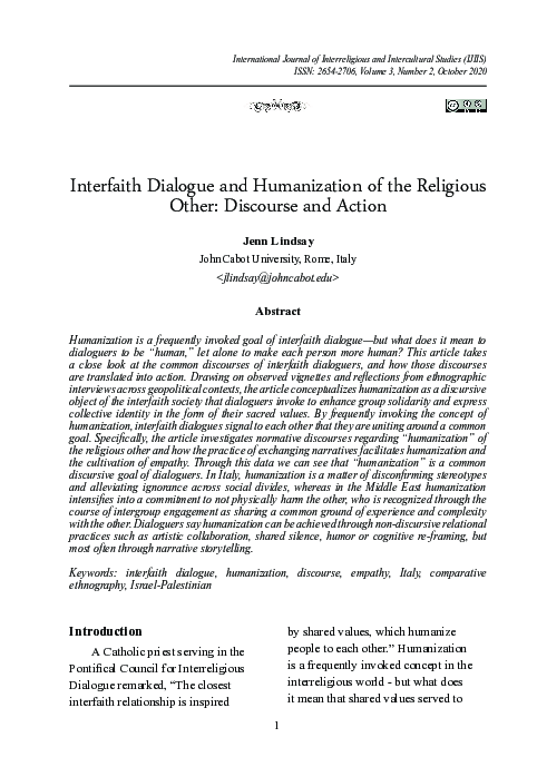 (PDF) Interfaith Dialogue and Humanization of the Religious Other ...