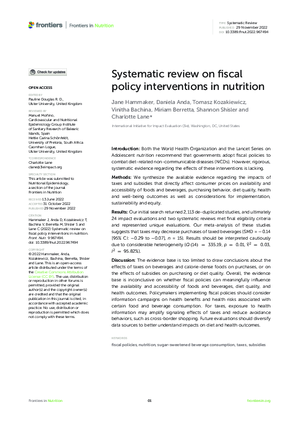 (PDF) Systematic review on fiscal policy interventions in nutrition