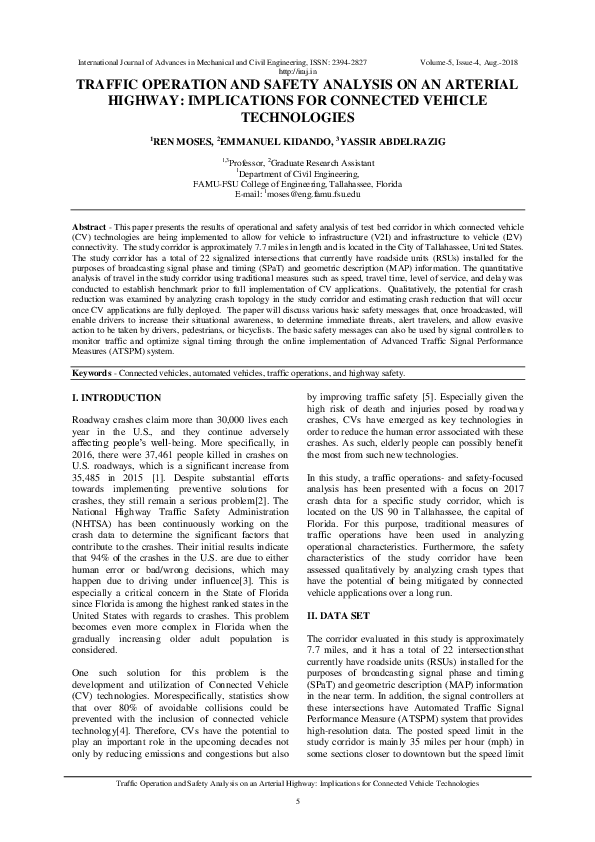 (PDF) Traffic Operation and Safety Analysis on an Arterial Highway ...