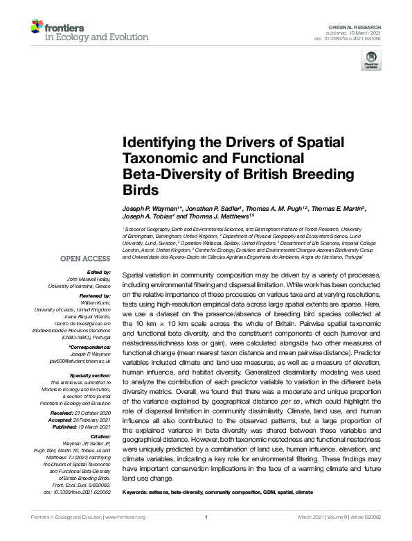(PDF) Identifying the Drivers of Spatial Taxonomic and Functional Beta ...