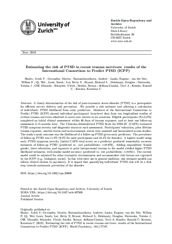 (PDF) Estimating the risk of PTSD in recent trauma survivors: results ...