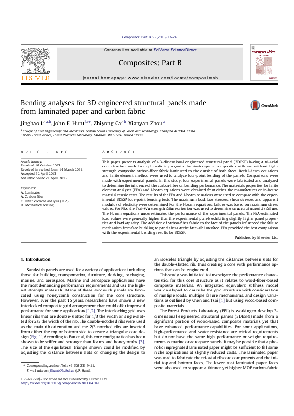 (PDF) Bending analyses for 3D engineered structural panels made from ...