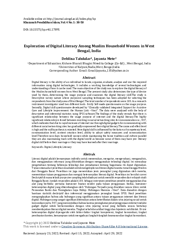 (PDF) Exploration of Digital Literacy Among Muslim Household Women in ...