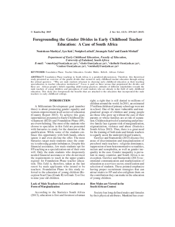 (PDF) Foregrounding the Gender Divides in Early Childhood Teacher ...