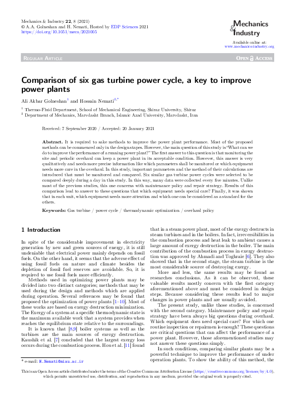 (PDF) Comparison of six gas turbine power cycle, a key to improve power ...