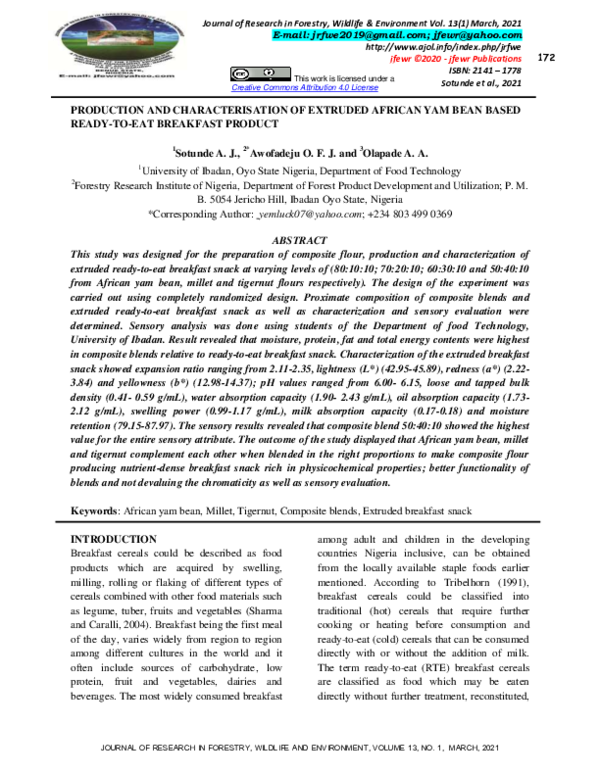 (PDF) Production and characterisation of extruded African yam bean ...