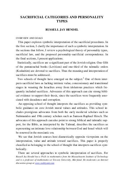 (PDF) Sacrificial Categories and Personality Types