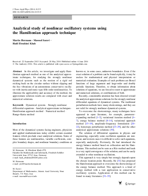(PDF) Analytical study of nonlinear oscillatory systems using the ...