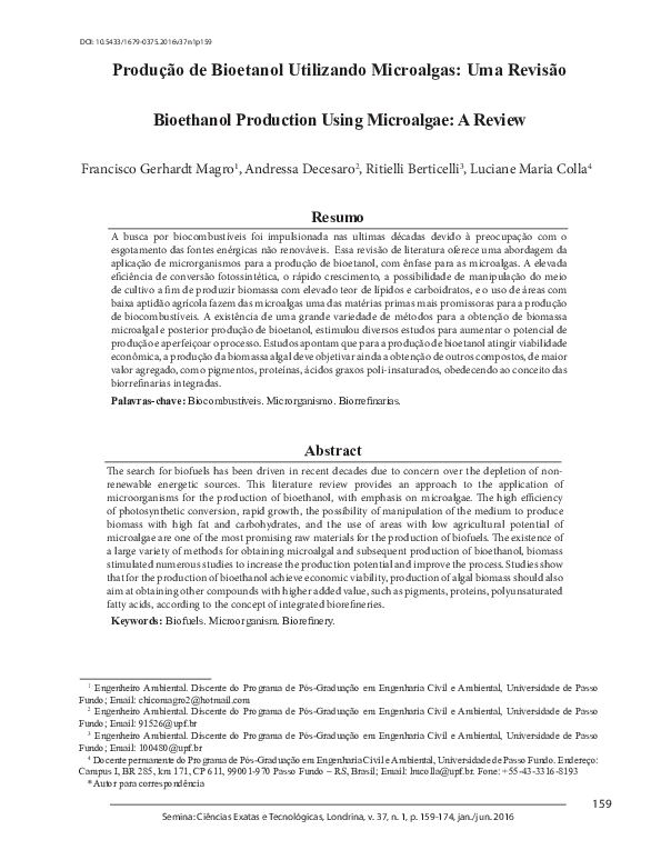 (PDF) Produção de Bioetanol Utilizando Microalgas: Uma Revisão