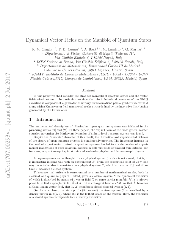 (PDF) Dynamical Vector Fields on the Manifold of Quantum States