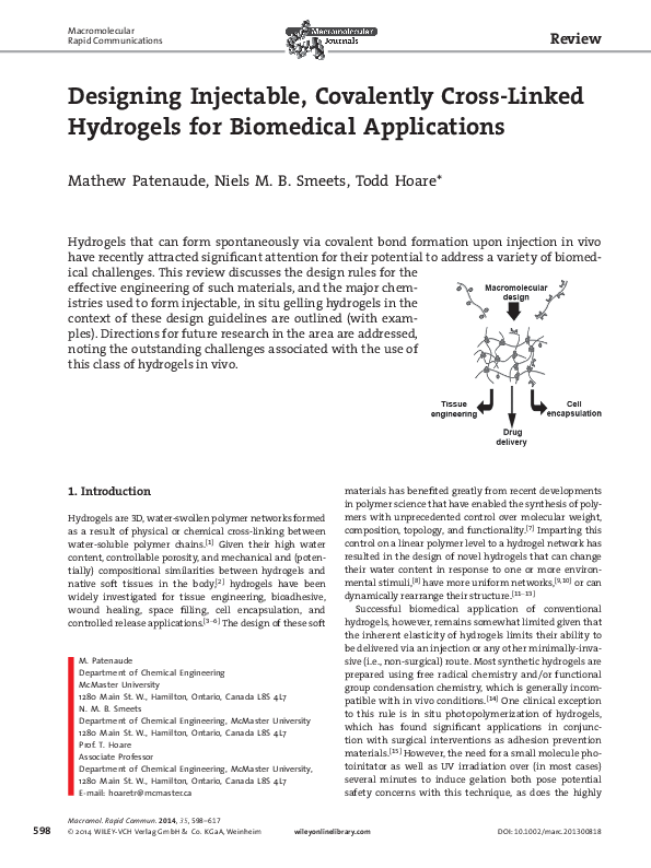 (PDF) Designing Injectable, Covalently Cross-Linked Hydrogels for ...
