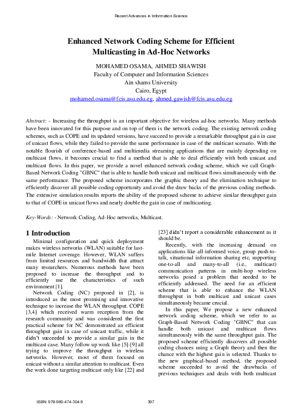 (PDF) Enhanced Network Coding Scheme for Efficient Multicasting in Ad ...