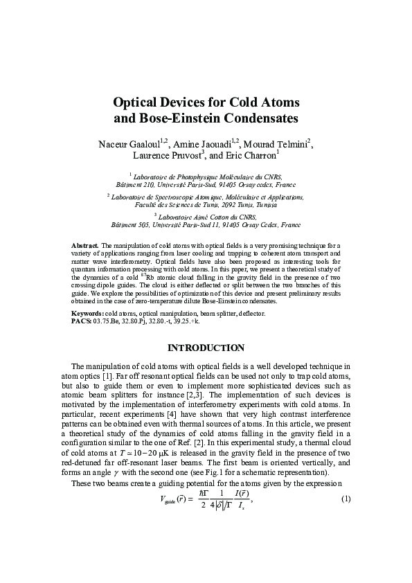 (PDF) Optical devices for cold atoms and boseeinstein condensates