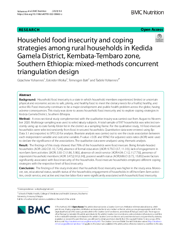 (PDF) Household food insecurity and coping strategies among rural ...