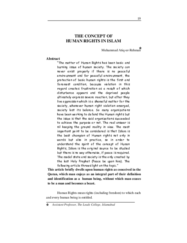 (PDF) The Concept of Human Rights in Islam