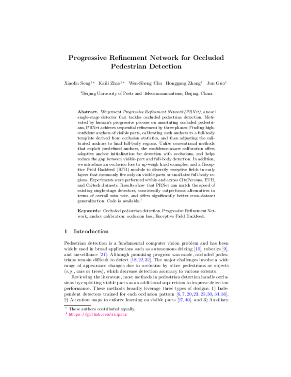 (PDF) Progressive Refinement Network for Occluded Pedestrian Detection