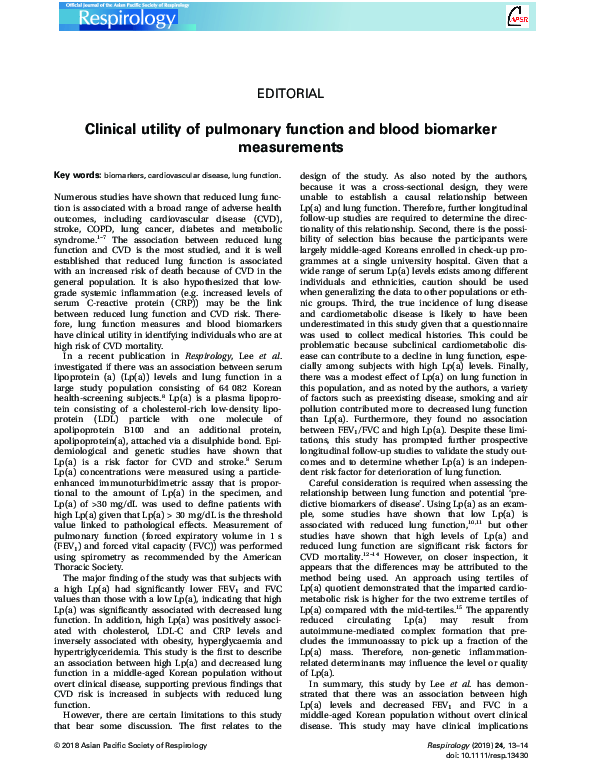 (PDF) Clinical utility of pulmonary function and blood biomarker ...