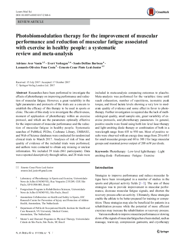 (PDF) Photobiomodulation therapy for the improvement of muscular ...