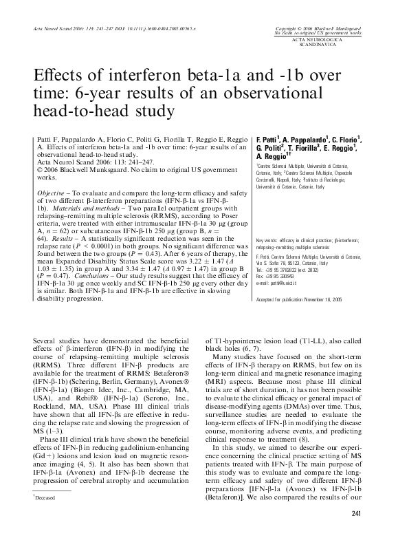 (PDF) Effects of interferon beta-1a and -1b over time: 6-year results ...
