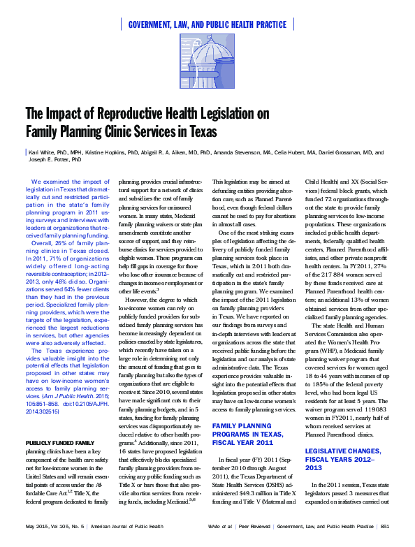The impact of reproductive health legislation on family planning clinic services in Texas