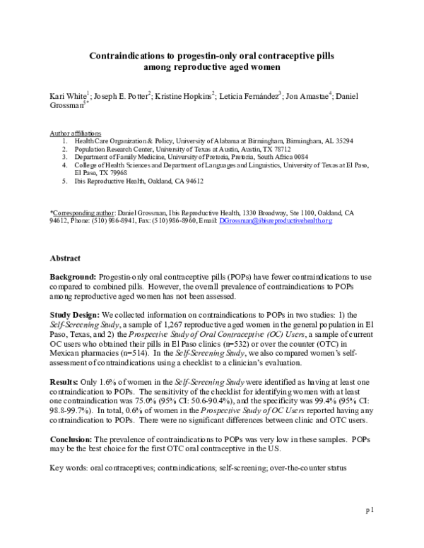 (PDF) Contraindications to progestin-only oral contraceptive pills ...