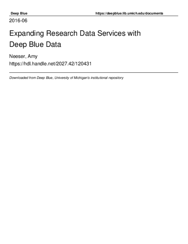 (PDF) Expanding Research Data Services with Deep Blue Data