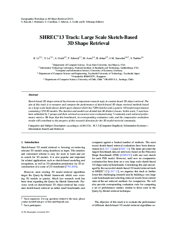 (PDF) SHREC'13 Track: Large Scale Sketch-Based 3D Shape Retrieval