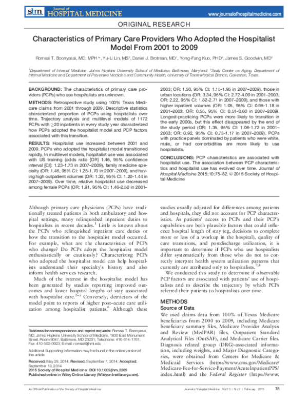(PDF) Characteristics of primary care providers who adopted the ...