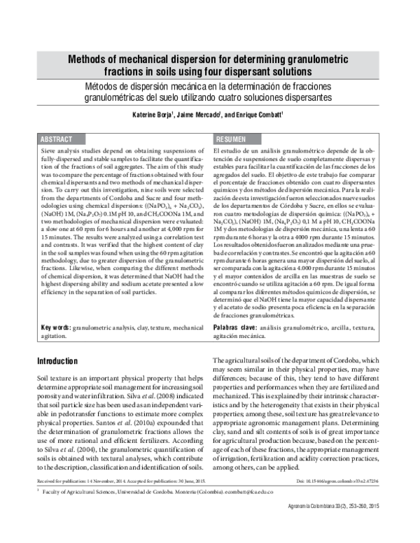 (PDF) Methods of mechanical dispersion for determining granulometric ...