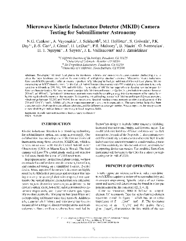 (PDF) Microwave Kinetic Inductance Detector (MKID) Camera Testing for ...