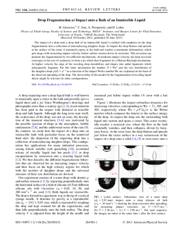 (PDF) Drop Fragmentation at Impact onto a Bath of an Immiscible Liquid