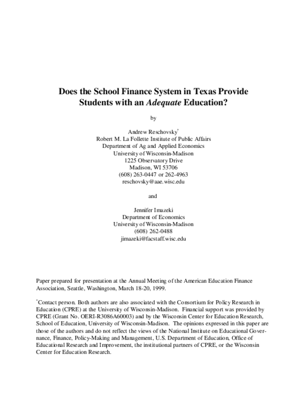 (PDF) Does the school finance system in Texas provide students with an ...