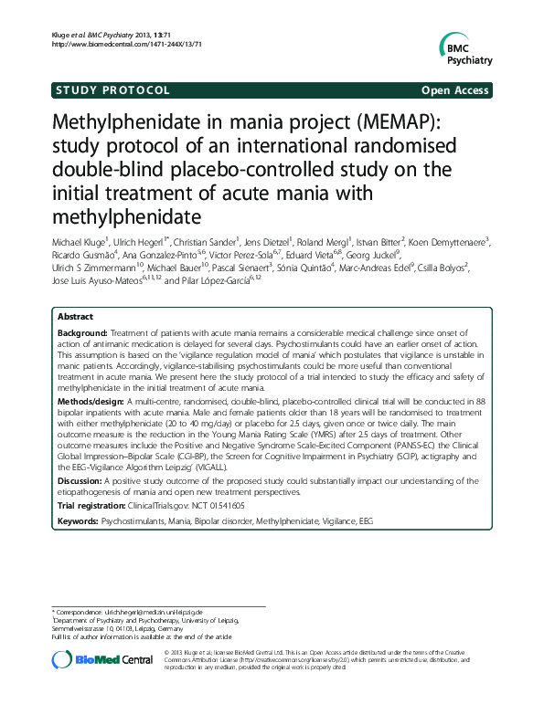(PDF) Methylphenidate in mania project (MEMAP): study protocol of an ...