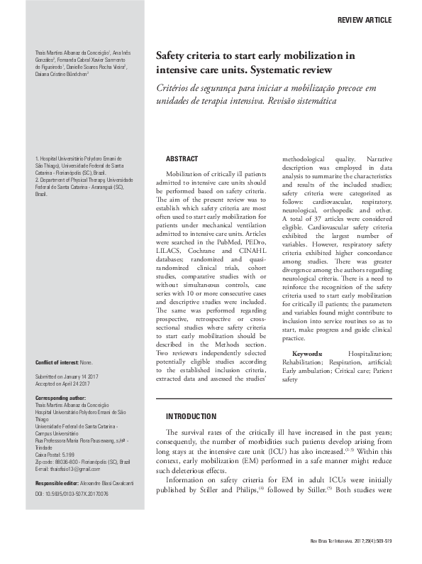 (PDF) Safety criteria to start early mobilization in intensive care ...