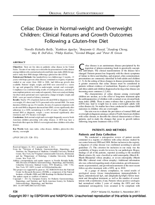 (PDF) Celiac Disease in Normal-weight and Overweight Children