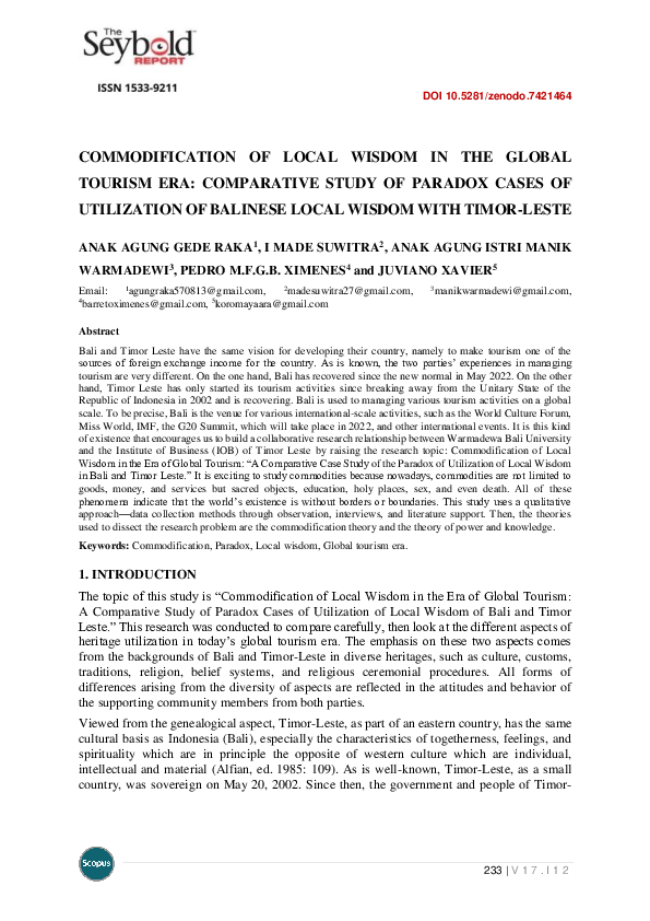 (PDF) Commodification of Local Wisdom in the Global Tourism Era ...