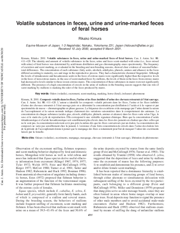 (PDF) Volatile substances in feces, urine and urine-marked feces of ...