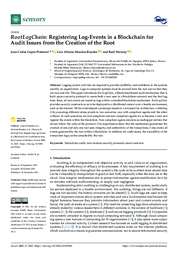 (PDF) RootLogChain: Registering Log-Events in a Blockchain for Audit ...