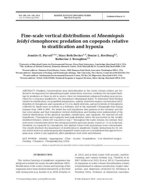 (PDF) Fine-scale vertical distributions of Mnemiopsis leidyi ...