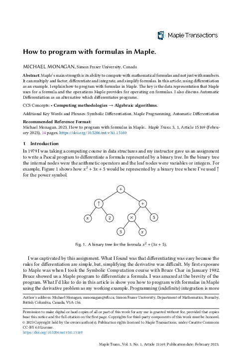 (PDF) How to program with formulas in Maple
